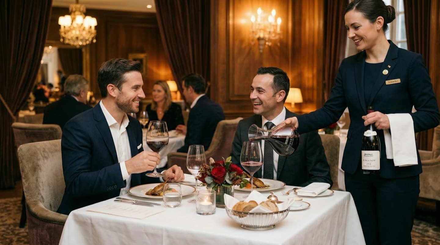Twee gasten genieten van een diner in een stijlvol restaurant