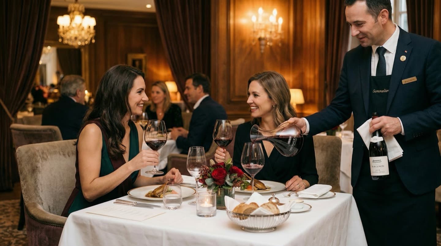 Sommelier schenkt wijn voor gasten in een fine dining restaurant
